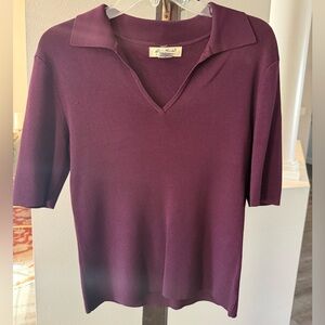 Vintage Eddie Bauer Knit Polo Top Medium Plum Short Sleeve